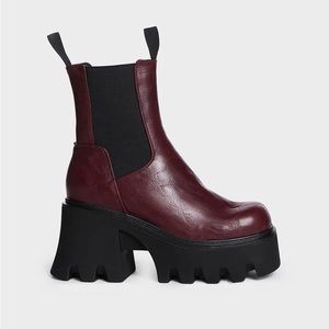 Brand New! Dark Red Wipe Out Chunky Platform Ankle Boots🖤